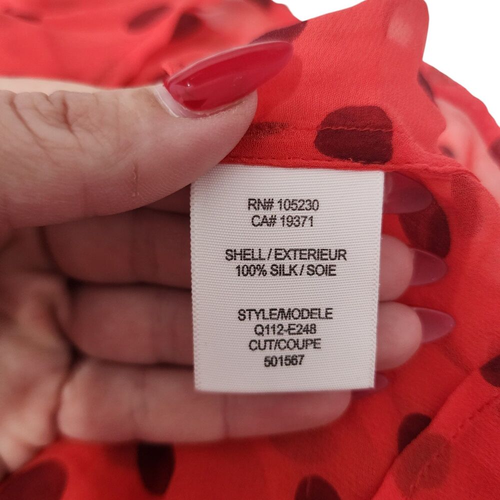 Equipment Femme Silk Polka Dot Blouse Red Black Button Front Shirt M - Picture 2 of 5